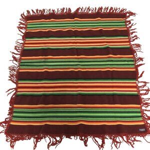 PENDELTON BEAVER STATE Wool Shawl Thorw Blanket Red & Green Southwestern Tribal